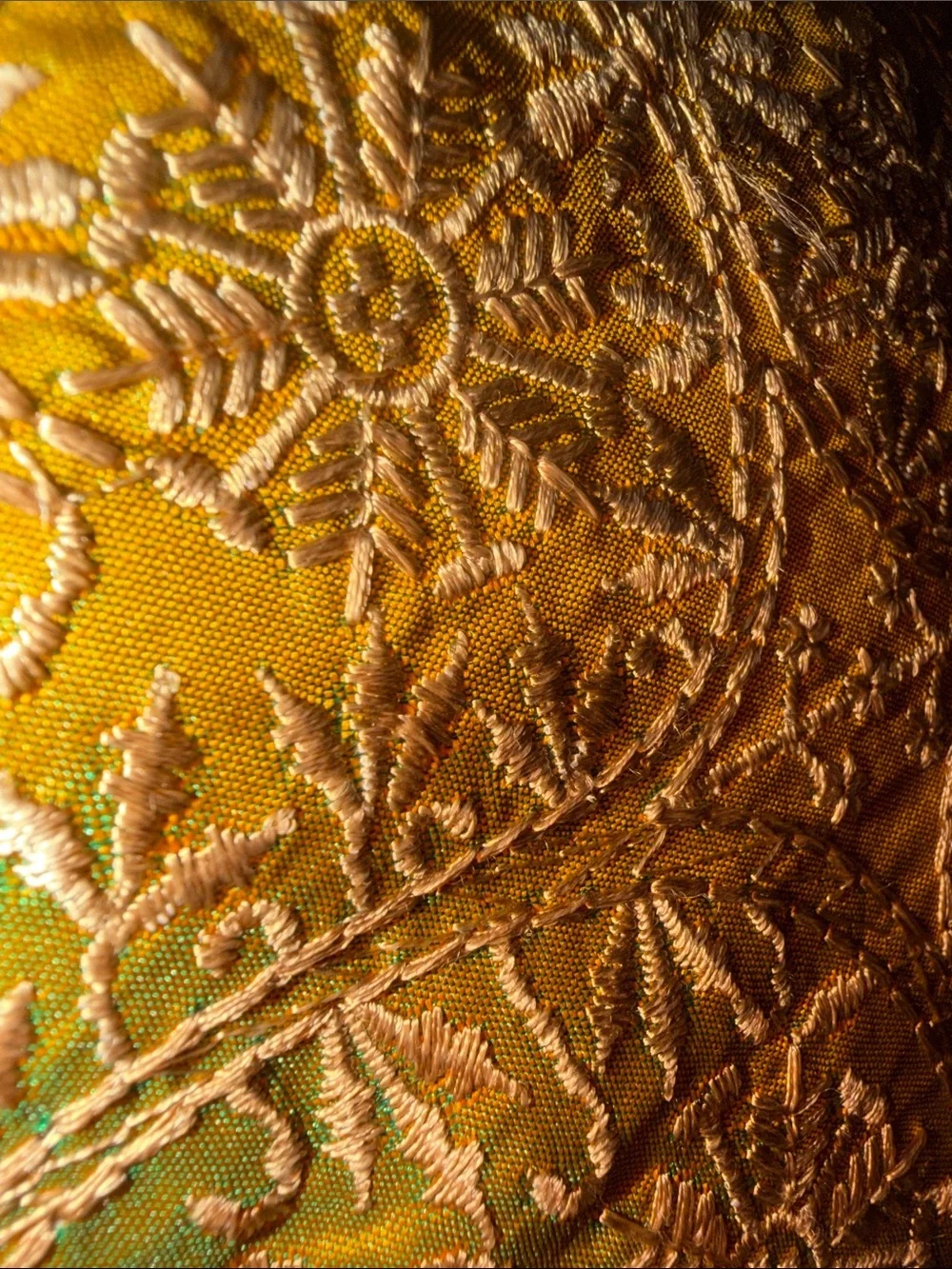 Hand-Embroidered Mustard color changing Decorative Throw Pillow -